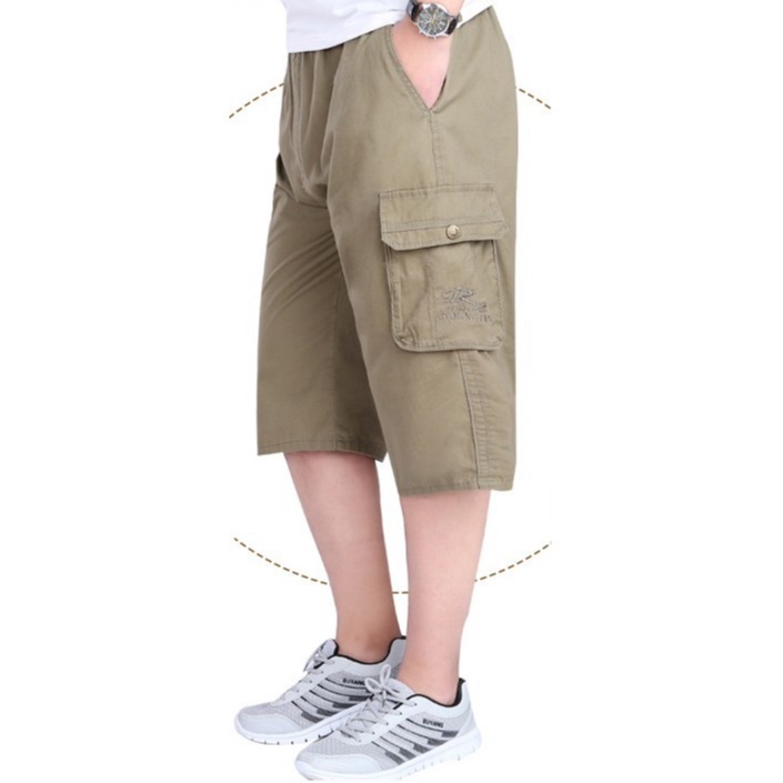ราคาและรีวิวG1"ลำลองกางเกงขาสั้นมีกระเป๋าหลายกระเป๋า"กางเกงเอวยืดมีเชือกผูก"ขาสั้นสีพื้น