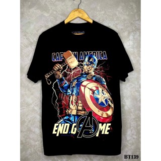 Captainamericaเสื้อยืดสีดำสกรีนลายBT139