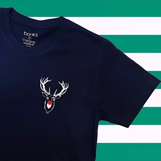 bank’s Reindeer T-shirt in Navy Cotton USA เสื้อยืดคอกลม ลายกวางเรนเดียร์ คุณภาพดี