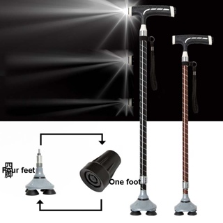 Smart cane with lamp telescopic old man Non-slip adjustable sticks elderly Aluminum alloy T-handle Four feet walking sti