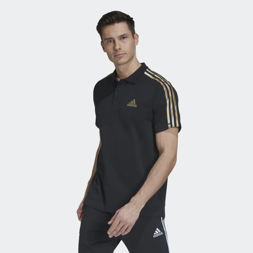 Adidas essentials 3 stripe polo shirt store
