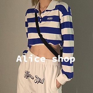 Alice  เสื้อครอป เสื้อยืดแขนยาวผู้หญิง คอPolo 2022 ใหม่  Korean Style Unique Beautiful ทันสมัย S071153 36Z230909