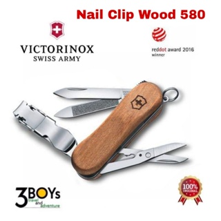 มีด Victorinox Nail Clip Wood 580 มีดพกขนาดเล็กพร้อมกรรไกรตัดเล็บ 6 ฟังก์ชั่น ทำจากไม้วอลนัท  สวยงาม กะทัดรัด พกพาง่าย