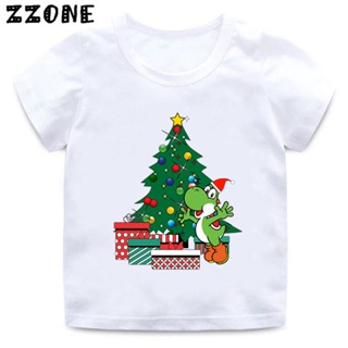 Super Smash Bros Yoshi Christmas Tree Cartoon Kids T-Shirt Funny Baby Girls Clothes Boys T shirt Summer Children Tops,HK