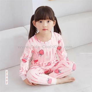 L-PJG-2332-GM ชุดนอนเด็กแนวเกาหลี สีชมพู Strawberry 🚒 พร้อมส่ง ด่วนๆ จาก กทม 🚒