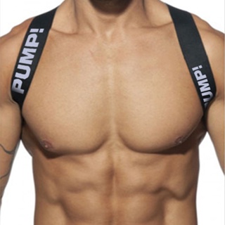 PUMP Popular Fashion Harness Men Elastic Band Shoulder Chest Muscle Sexy Halter Fitness Belt Club Party Costume Men Gay Bodysuite Clubwear PU5516