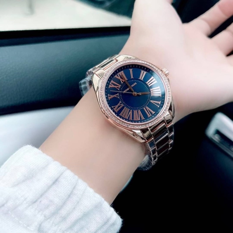 ผ่อน0-นาฬิกา-michael-kors-mk6930-kacie-three-hand-stainless-steel-watch-หน้าปัดกลม-สีน้ำเงิน-39-มม-สแตนเลสสีโรสโกลด์