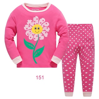 L-FAG-151 ชุดนอนเด็กหญิง แนวเข้ารูป Slim Fit ผ้า Cotton 100% เนื้อบาง สีชมพู ลายดอกไม้