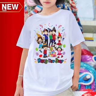 เสื้อปีใหม่ (ลาย HAPPY NEW YEAR 7คน) ผ้าไมโคร ใส่สบาย พร้อมส่ง