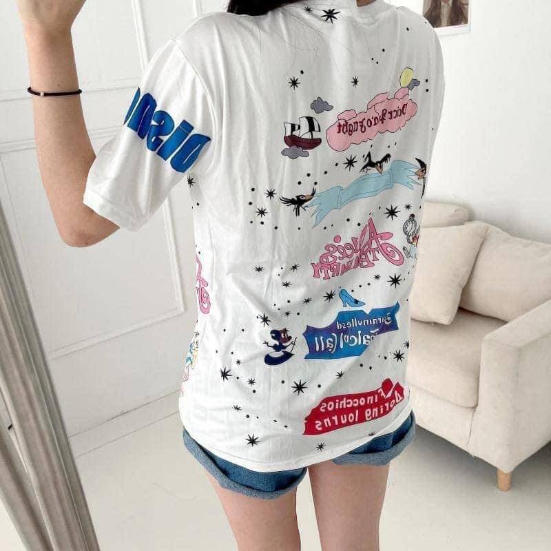 เสื้อยืด-สกรีนลาย-disney-น่ารักมากๆ-เสื้อยืดสีขาว-ขนาดฟรีไซส์-สินค้าพร้อมส่ง