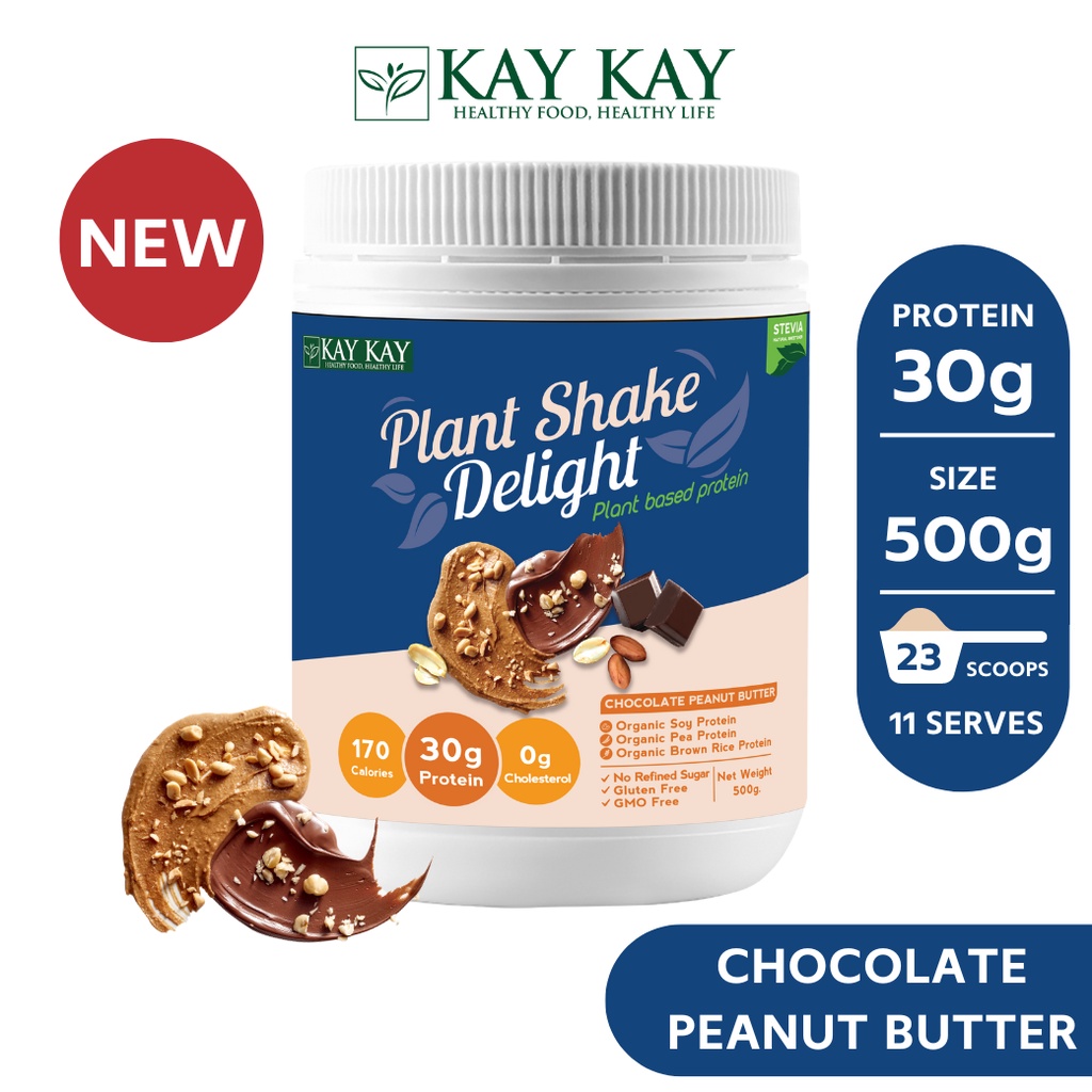 ภาพหน้าปกสินค้าKAY KAY Plant Shake Delight Plant Based Protein โปรตีนจากพืช รสช็อกโกแลต พีนัทบัตเตอร์ (Chocolate Peanut Butter) อร่อย โปรตีนสูง วีแกน ขนาด 500 กรัม