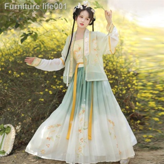 เตรียมการจัดส่ง▧☞♚Hanfu ดั้งเดิมของ Qingfeiyue [Cha Ling] จับคู่กับครึ่งแขนและกระโปรงจีบชิ้นเดียวในฤดูใบไม้ผลิและฤดูร้อน