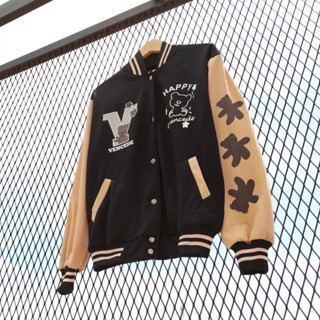 เสื้อแจ็กเก็ตเบสบอล ผ้าฟลีซ ลายหมี Varsity สไตล์เกาหลี สําหรับผู้ชาย และผู้หญิง