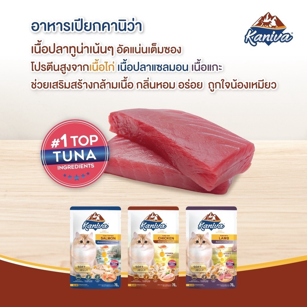 kaniva-อาหารแมวชนิดเปียก-สูตรสำหรับแมว-6-เดือนขึ้นไป-แบ่งขายแบบซอง-70กรัม