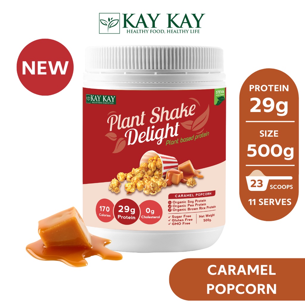ภาพหน้าปกสินค้าKAY KAY Plant Shake Delight Plant Based Protein โปรตีนจากพืช รสคาราเมล ป๊อปคอร์น (Caramel Popcorn) อร่อย โปรตีนสูง วีแกน ขนาด 500 กรัม