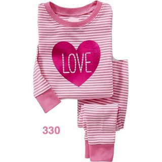 L-HUG-330 ชุดนอนเด็กหญิง แนวเข้ารูป Slim Fit ผ้า Cotton 100% เนื้อบาง สีชมพูหัวใจ