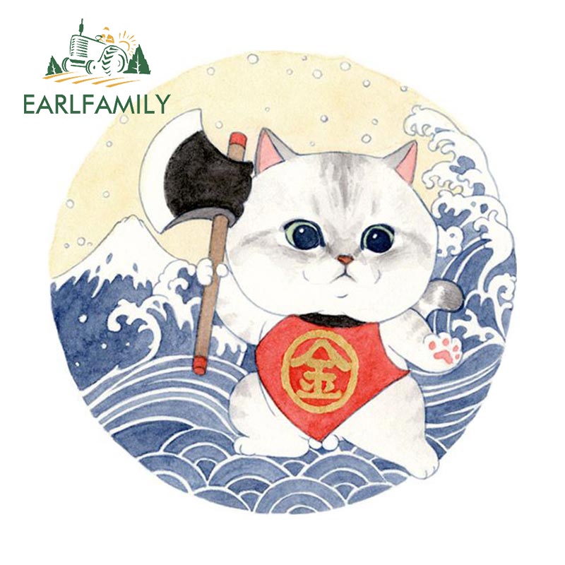 earlfamily-สติกเกอร์ไวนิล-ลายแมวญี่ปุ่น-13-ซม-x-12-9-ซม-สําหรับตกแต่งประตูรถยนต์