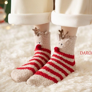 Daron ถุงเท้า ผ้ากํามะหยี่ ลายซานตาคลอส สโนว์แมน คริสต์มาส สีแดง สีเขียว เรียบง่าย แฟชั่นฤดูหนาว สําหรับผู้หญิง
