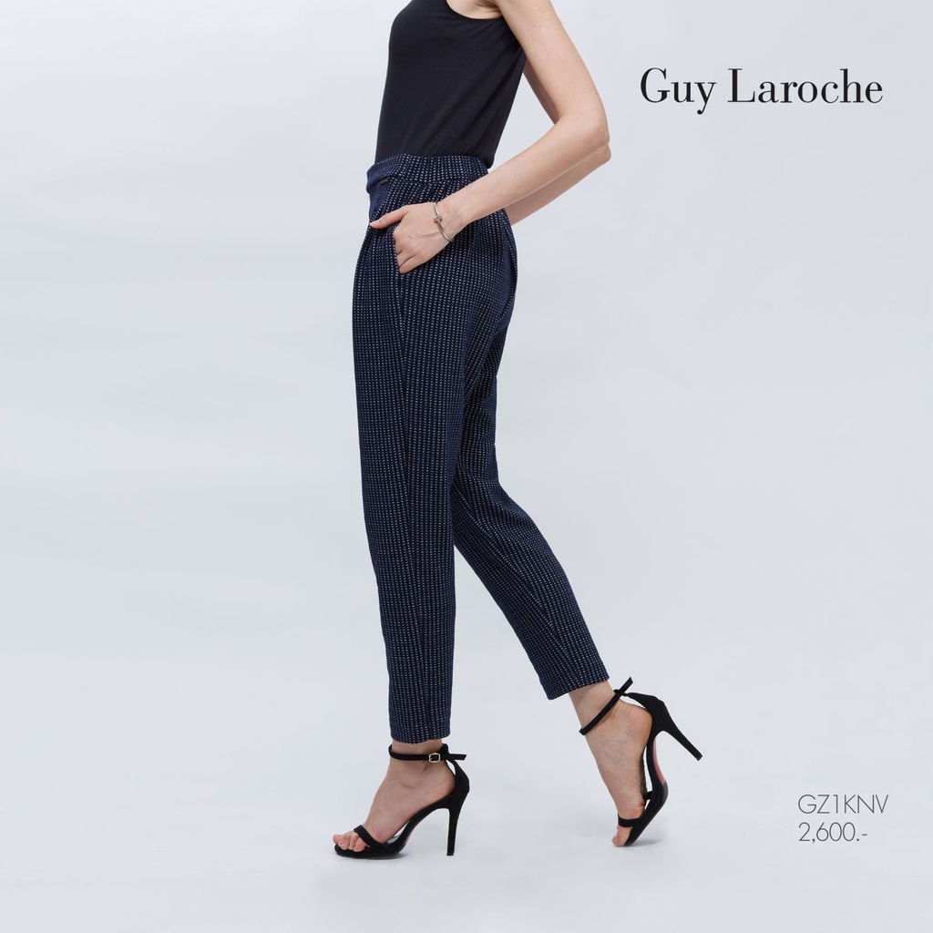 guy-laroche-กางเกงขายาว-กางเ-กงผู้หญิง-pants-กางเกงทำงานทรงสุภาพลาย-stripes-สีกรม-gz1knv