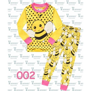 LG-002 ชุดนอนเด็กหญิง แนวเข้ารูป Slim Fit ผ้า Cotton 100% เนื้อบาง สีเหลือง ลายผึ้ง