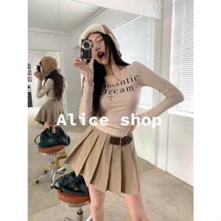 Alice  เสื้อครอป เสื้อยืดแขนยาวผู้หญิง ย้อนยุคอเมริกัน 2022 ใหม่  ทันสมัย รุ่นใหม่ สบาย สไตล์เกาหลี S071171 36Z230909