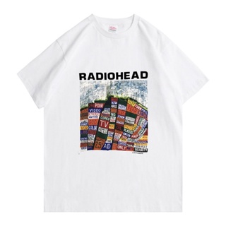 👕✨เสื้อยืดพิมพ์ลายแฟชั่น เสื้อยืด พิมพ์ลายโลโก้ Radiohead สีขาว สไตล์ฮิปฮอป พังก์ร็อคอินดี้ ฮาราจูกุ สําหรับผู้ชาย MIgi