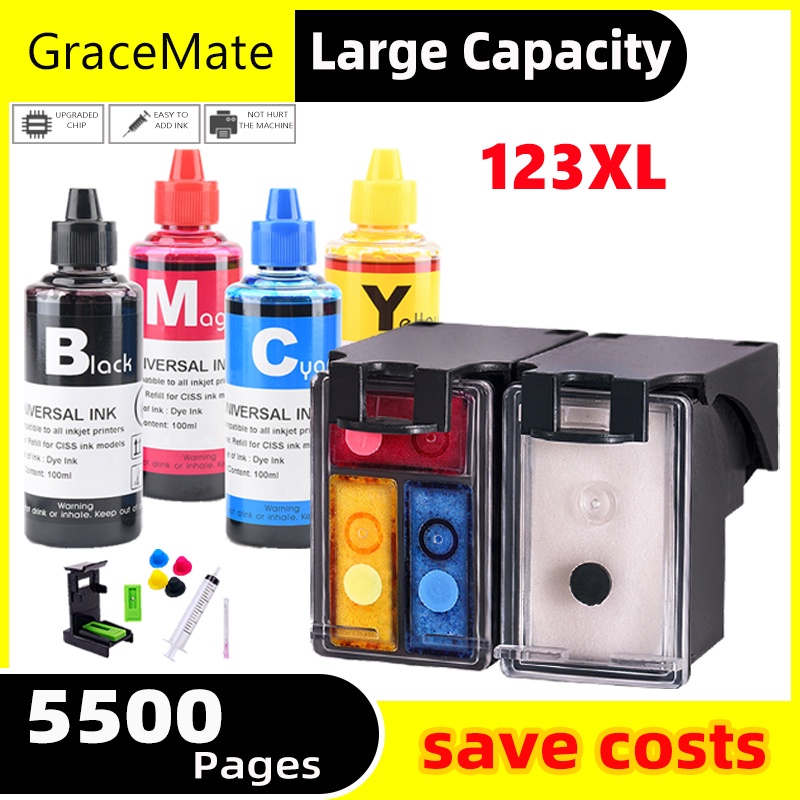 GraceMate 123XL ตลับหมึกรีฟิล Dye Ink สำหรับ HP 123 Hp123 Xl Deskjet ...