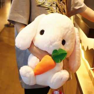 ตุ๊กตากระต่ายหูยาวหัวไชเท้าตุ๊กตากระต่ายสีขาวตัวเล็กหมอนตุ๊กตาน่ารักขนาดใหญ่