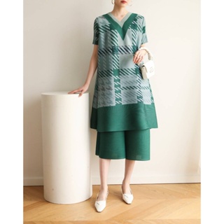 2MUAY PLEAT SET เซ็ตพลีทคุณภาพ รุ่น GJO4010 4สี FREE SIZE V NECK PLAID PRINTED PLEAT SET