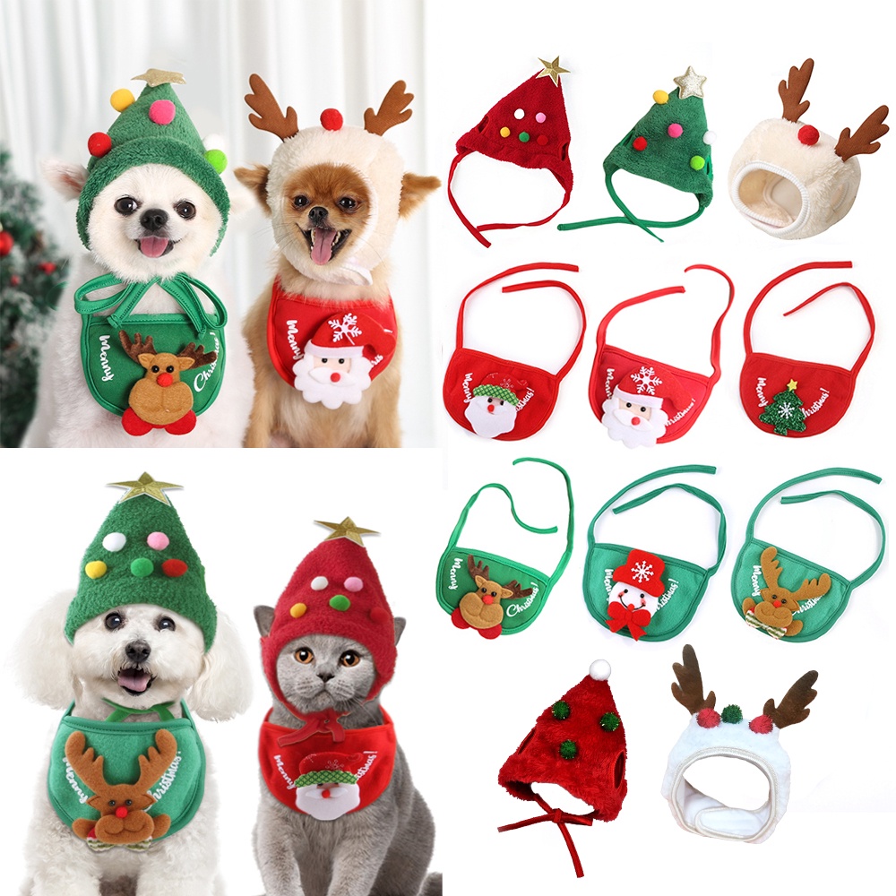 สุนัข-แมว-สัตว์เลี้ยง-หมวกคริสต์มาส-ผ้าเช็ดน้ำลาย