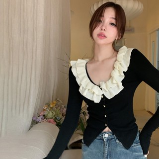 เสื้อสเวตเตอร์ถักสําหรับสตรี แขนยาว เปิดไหล่ สไตล์เกาหลี
