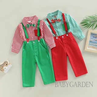 Babygarden ชุดเสื้อ คอปก ลายทาง และกางเกงขายาว ประดับโบ สีพื้น คริสต์มาส สําหรับเด็กผู้ชาย อายุ 6 เดือน - 3 ปี