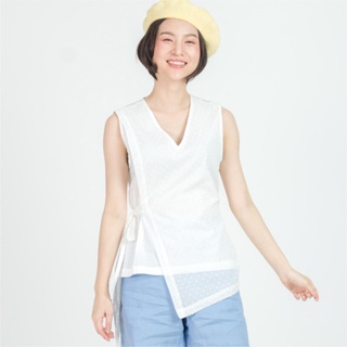 C&amp;D เสื้อแขนกุด Cotton Blouse เสื้อเบลาส์ แขนกุด สีขาว เนื้อผ้าคอตตอน (CT98WH)