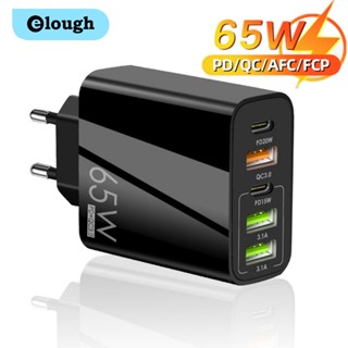 Elough อะแดปเตอร์ชาร์จโทรศัพท์มือถือ PD+3USB 65W 5 พอร์ต USB Type C ชาร์จเร็ว สําหรับ iP 13 12 Huawei โทรศัพท์มือถือ แท็บเล็ต