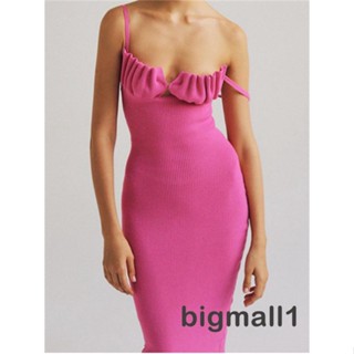 Bigmall-women ชุดเดรสรัดรูปแขนกุดปิดไหล่ยางสีทึบคลับลําลองปาร์ตี้ฤดูใบไม้ผลิฤดูร้อน Midi Dress