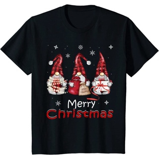 T-Shirt เสื้อยืดผ้าฝ้ายย้อนยุคพิมพ์ลาย Gnome Family Christmas สําหรับผู้หญิงและผู้ชาย ชุดคริสต์มาสใหม่