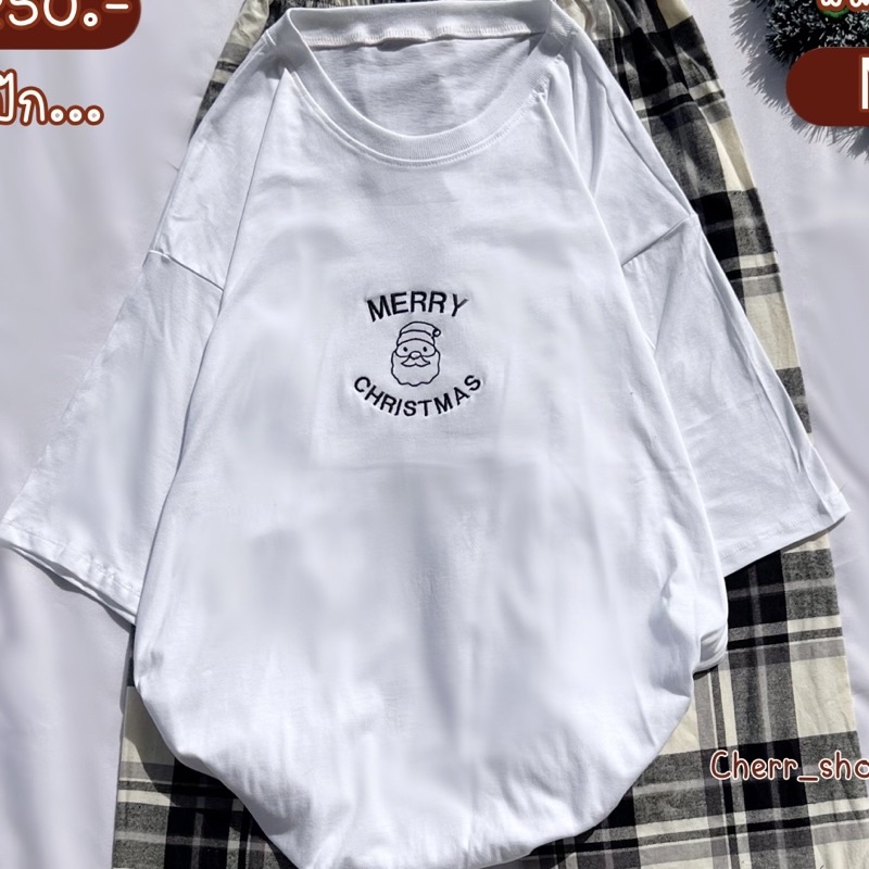 ขายเฉพาะเสื้อ-เสื้อยืดโอเวอร์ไซส์-oversize-ผ้าคอตตอน-ลายคริสมาส