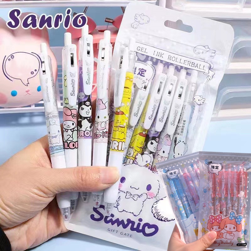 sanrio-ชุดเครื่องเขียน-ปากกาเจล-0-5-มม-สีดํา-แห้งเร็ว-6-ชิ้น-ต่อชุด-สําหรับนักเรียน