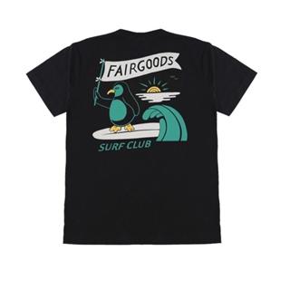 Tee เสื้อคู่ เสื้อยืดสําหรับผู้ชาย♗O. (ต้นฉบับ) เสื้อยืด Fairgoods - เพนกวินโต้คลื่น - สีดํา n}D