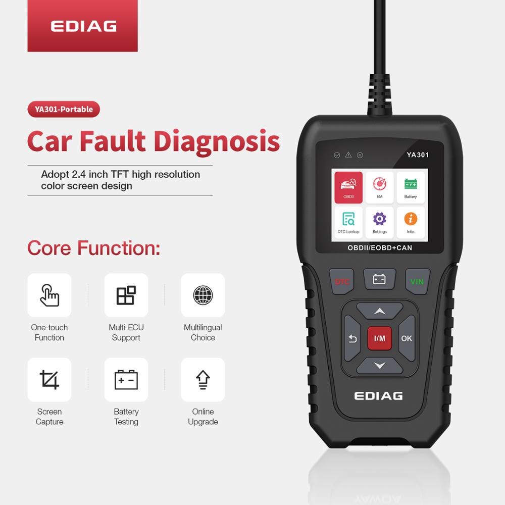 Ediag YA301 เครื่องอ่านรหัส OBDII/EOBD one-key VIN อ่านแบตเตอรี่ทดสอบ ...