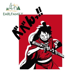 Earlfamily สติกเกอร์ ลายการ์ตูนอนิเมะลูฟี่ One Piece ป้องกันรอยขีดข่วน สําหรับติดตกแต่งหน้าต่างรถยนต์ 13 ซม. x 10.8 ซม.