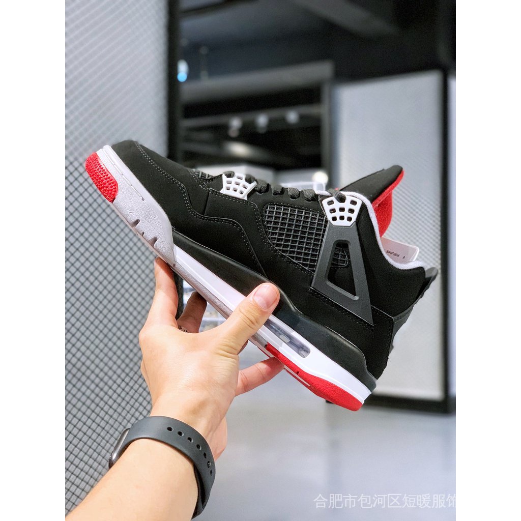 wholesaler-unisex-air-jordan-4-retro-bred-mid-black-red-bull-รองเท้าผ้าใบลําลอง-สําหรับผู้ชาย-ผู้หญิง-เหมาะกับการเล่นบาสเก็ตบอล-1rae