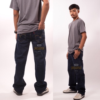 กางเกงยีนส์ กางเกงยีนส์ผู้ชาย ขากระบอกใหญ่  สีมิดไนท์ ยีนส์ผ้านิ่ม  (L9-M)