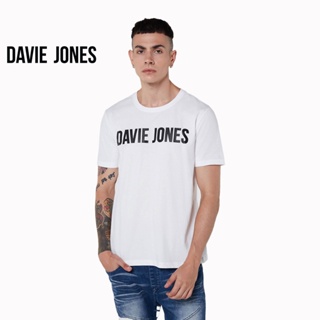 DAVIE JONES เสื้อยืดพิมพ์ลายโลโก้ สีขาว Logo Print T-Shirt in white LG0031WH bh