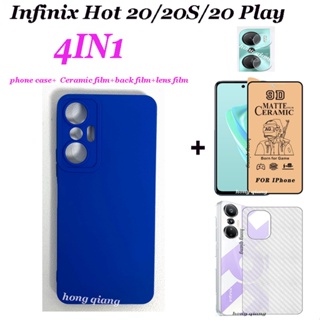 4 in 1 เคสโทรศัพท์มือถือซิลิโคน เนื้อแมตต์ ฟิล์มเซรามิคนิ่ม ฟิล์มเลนส์ ฟิล์มด้านหลัง สําหรับ Infinix Hot 20S 20 play Hot 20 30 30i 10play Note 12 Pro