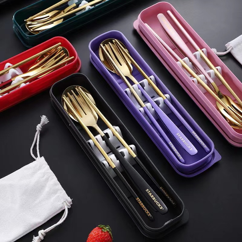 ช้อนส้อม-ช้อน-amp-ส้อม-ชุดช้อนส้อมzwilling-portable-cutlery-set-starbuck-set-ชุดช้อนส้อมตะเกียบพกพา-กล่องสี-งานเกาหลี-ไม่บ