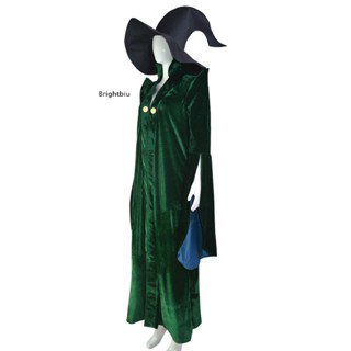 [Brightbiu] Minerva mcgonagall เครื่องแต่งกายผู้หญิงแต่งกายคอสเพลย์ฮาโลวีนเสื้อแม่มดสีเขียว [th]