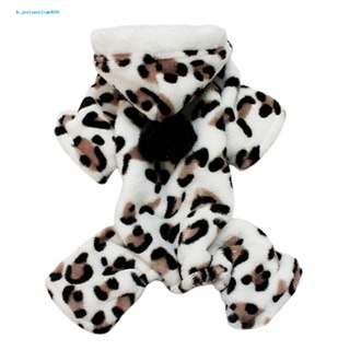 สินค้า Pota Pet Cat  Winter Leopard Heart Printed Four-legged Plush Hoodie Teddy Dog Clothes