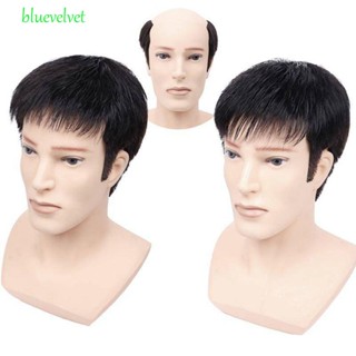 Bluevelvet Men Toupee Head Top สั้นหน้าม้าด้านข้างวิกผมสังเคราะห์ตรงชาย