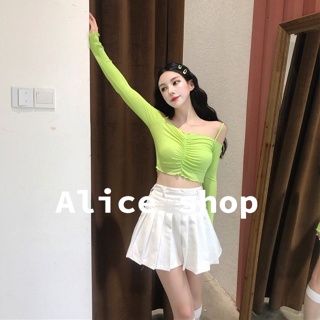 Alice  เสื้อครอป เสื้อยืดแขนยาวผู้หญิง ชุดไปคอนเสิร์ต เปิดไหล่ 2022 ใหม่  ทันสมัย Chic รุ่นใหม่ Korean Style MI22110402 36Z230909